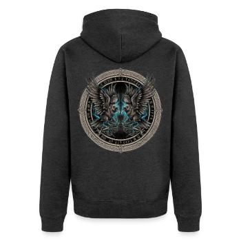 Zwillingsraben im Donnerkreis hugin munin - Unisex Premium Bio Zip Hoodie - Anthrazit meliert - Hinten - Nico (187cm)