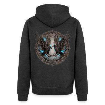 Zwei Raben im keltischen Kreis odin huginn muninn - Unisex Premium Bio Zip Hoodie - Anthrazit meliert - Hinten - Nico (187cm)