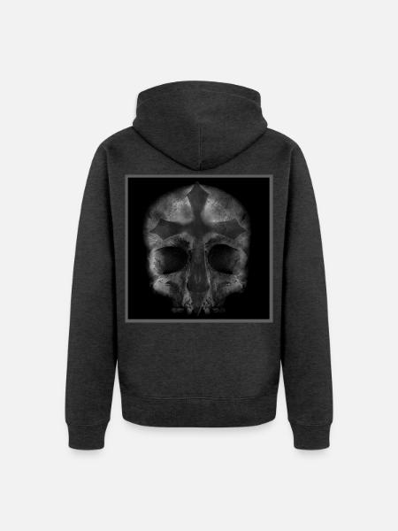 Dark Aesthetic Grunge Totenkopf Kreuz T-Shirt - Unisex Premium Bio Zip Hoodie - Anthrazit meliert