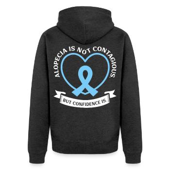 Alopecia Areata - Nicht ansteckend, aber mutig - Unisex Premium Bio Zip Hoodie - Anthrazit meliert - Hinten - Nico (187cm)