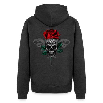 Rosenknochen Gothic Rose Skull - Unisex Premium Bio Zip Hoodie - Anthrazit meliert - Hinten - Nico (187cm)
