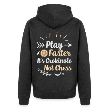 Spiel schneller – Crokinole ist kein Schach - Unisex Premium Bio Zip Hoodie - Anthrazit meliert - Hinten - Nico (187cm)
