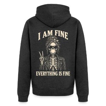Everything Is Fine Skelett Lustig Halloween - Unisex Premium Bio Zip Hoodie - Anthrazit meliert - Hinten - Nico (187cm)