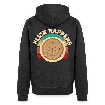 Flick Happens – Crokinole Spieler Retro Design - Unisex Premium Bio Zip Hoodie - Anthrazit meliert - Hinten - Nico (187cm)