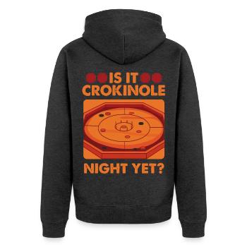 Crokinole Night Yet? Brettspiel Abend Crokinole - Unisex Premium Bio Zip Hoodie - Anthrazit meliert - Hinten - Nico (187cm)