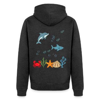 Delfin Unterwasser Kinder Hai - Unisex Premium Bio Zip Hoodie - Anthrazit meliert - Hinten - Nico (187cm)