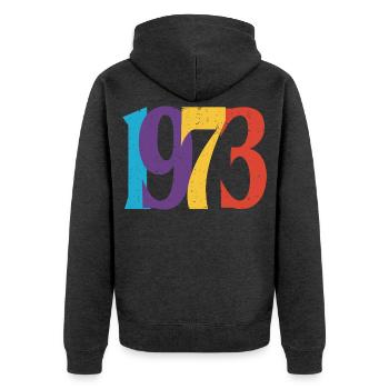 Geboren 1973 Geburtstagsgeschenk Geburtstag 73 - Unisex Premium Bio Zip Hoodie - Anthrazit meliert - Hinten - Nico (187cm)