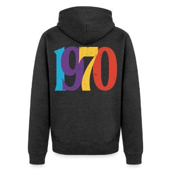 Geboren 1970 70 Geburtstagsgeschenk - Unisex Premium Bio Zip Hoodie - Anthrazit meliert - Hinten - Nico (187cm)