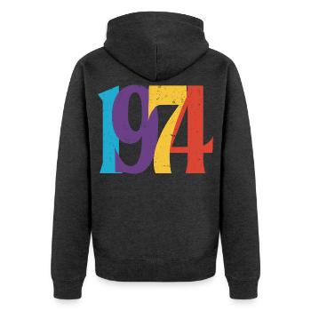 Geboren 1974 Geburtstagsgeschenk Geburtstag 74 - Unisex Premium Bio Zip Hoodie - Anthrazit meliert - Hinten - Nico (187cm)