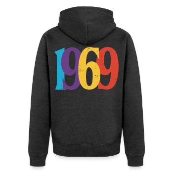 Geboren 1969 Geburtstagsgeschenk Geburtstag 69 - Unisex Premium Bio Zip Hoodie - Anthrazit meliert - Hinten - Nico (187cm)