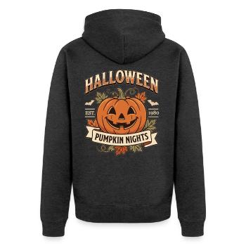 Retro Halloween Pumpkin Nights Jack O Lantern - Unisex Premium Bio Zip Hoodie - Anthrazit meliert - Hinten - Nico (187cm)