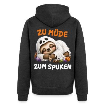Zu Müde Zum Spuken – Faultier Geist Kinder - Unisex Premium Bio Zip Hoodie - Anthrazit meliert - Hinten - Nico (187cm)