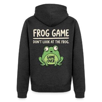 Frosch Spiel Nicht Gucken - Unisex Premium Bio Zip Hoodie - Anthrazit meliert - Hinten - Nico (187cm)