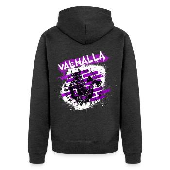 Valhalla Street Art Viking - Unisex Premium Bio Zip Hoodie - Anthrazit meliert - Hinten - Nico (187cm)