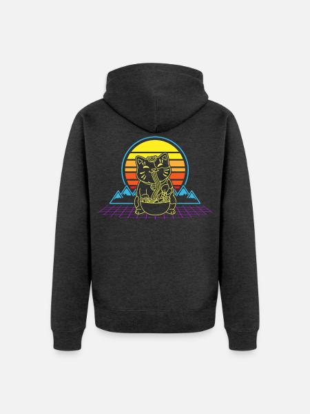 Katze Ramen Neon Retro - Unisex Premium Bio Zip Hoodie - Anthrazit meliert