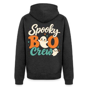Spooky Boo Crew Retro Halloween-Geister - Unisex Premium Bio Zip Hoodie - Anthrazit meliert - Hinten - Nico (187cm)