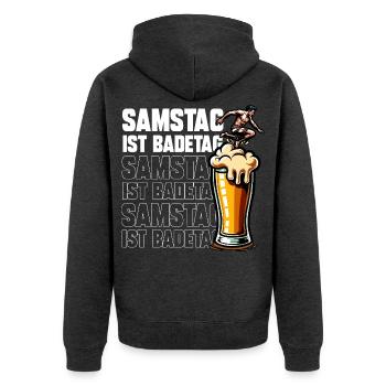 Samstag ist Badetag Surf & Bier - Unisex Premium Bio Zip Hoodie - Anthrazit meliert - Hinten - Nico (187cm)