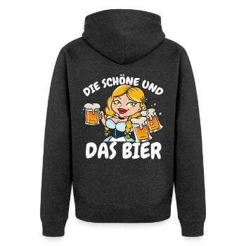Die Schöne und Das Bier - Unisex Premium Bio Zip Hoodie - Anthrazit meliert - Hinten - Nico (187cm)