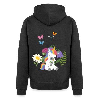 Gänseblümchen Blumen Kinder Einhorn Kinderdesign - Unisex Premium Bio Zip Hoodie - Anthrazit meliert - Hinten - Nico (187cm)