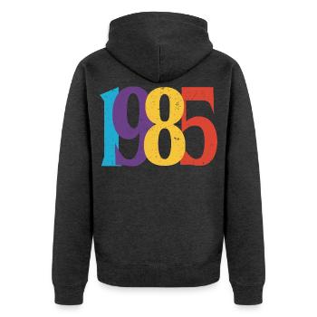Geboren 1985 Geburtstagsgeschenk Geburtstag 85 - Unisex Premium Bio Zip Hoodie - Anthrazit meliert - Hinten - Nico (187cm)
