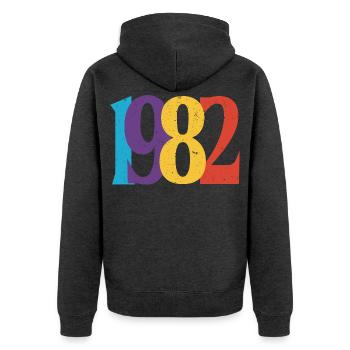 Geboren 1982 Geburtstagsgeschenk Geburtstag 82 - Unisex Premium Bio Zip Hoodie - Anthrazit meliert - Hinten - Nico (187cm)