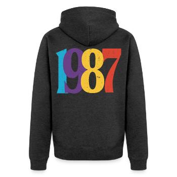 Geboren 1987 Geburtstagsgeschenk Geburtstag 87 - Unisex Premium Bio Zip Hoodie - Anthrazit meliert - Hinten - Nico (187cm)