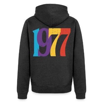 Geboren 1977 Geburtstagsgeschenk Geburtstag 77 - Unisex Premium Bio Zip Hoodie - Anthrazit meliert - Hinten - Nico (187cm)