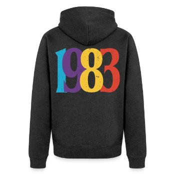 Geboren 1983 Geburtstagsgeschenk Geburtstag 83 - Unisex Premium Bio Zip Hoodie - Anthrazit meliert - Hinten - Nico (187cm)