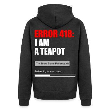 Fehler 418 Teekannen-Meme - Unisex Premium Bio Zip Hoodie - Anthrazit meliert - Hinten - Nico (187cm)