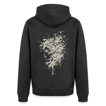 Medusa Cream Tintenspritzer Griechische Mythologie Kunst - Unisex Premium Bio Zip Hoodie - Anthrazit meliert - Hinten - Nico (187cm)