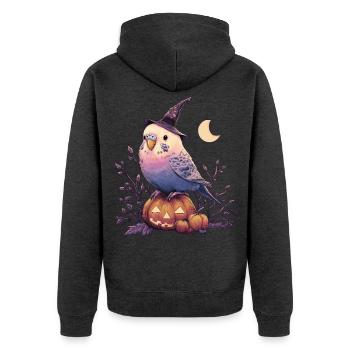 Wellensittich Halloween - Unisex Premium Bio Zip Hoodie - Anthrazit meliert - Hinten - Nico (187cm)