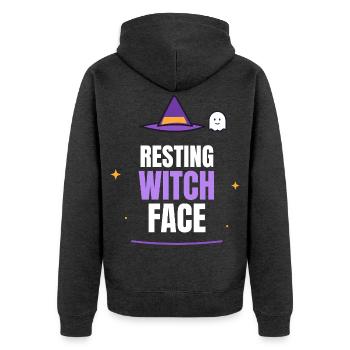 Resting Witch Face Halloween Witch Hat Ghost Funny - Unisex Premium Bio Zip Hoodie - Anthrazit meliert - Hinten - Nico (187cm)