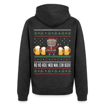 Ho Ho Hol! Weihnachtsmann mit vier Bierkrügen - Unisex Premium Bio Zip Hoodie - Anthrazit meliert - Hinten - Nico (187cm)