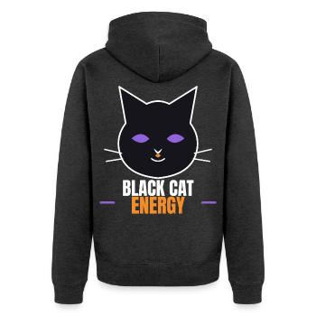 Black Cat Energy Funny Halloween Cat - Unisex Premium Bio Zip Hoodie - Anthrazit meliert - Hinten - Nico (187cm)