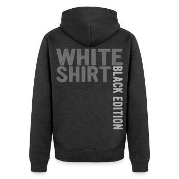 Weißes Shirt Schwarze Edition  - Unisex Premium Bio Zip Hoodie - Anthrazit meliert - Hinten - Nico (187cm)