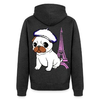 Paris Mops - Unisex Premium Bio Zip Hoodie - Anthrazit meliert - Hinten - Nico (187cm)