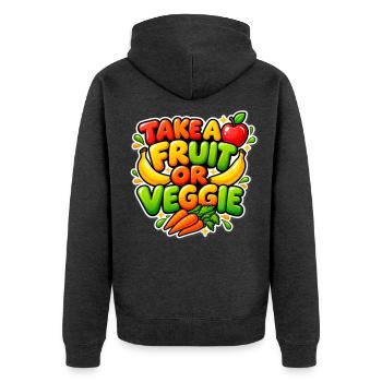 Take A Fruit Or Veggie Colorful Healthy Eating  - Unisex Premium Bio Zip Hoodie - Anthrazit meliert - Hinten - Nico (187cm)