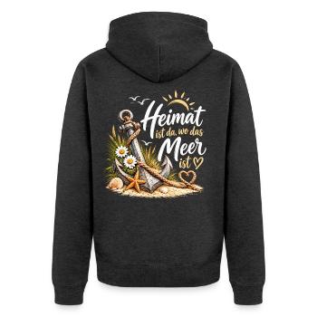 Heimat am Meer: Anker & Küste - Unisex Premium Bio Zip Hoodie - Anthrazit meliert - Hinten - Nico (187cm)