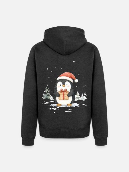 Süßer Weihnachtspinguin mit Geschenk - Unisex Premium Bio Zip Hoodie - Anthrazit meliert