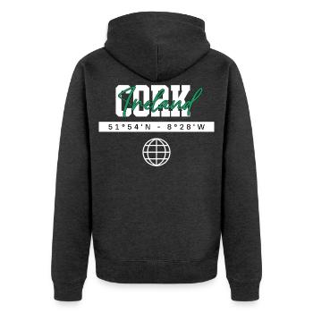 Cork Irland Koordinaten Reise Souvenir - Unisex Premium Bio Zip Hoodie - Anthrazit meliert - Hinten - Nico (187cm)