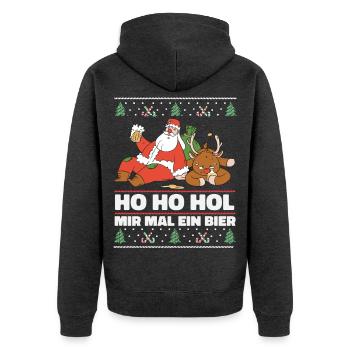 Ho Ho Hol – Weihnachtsmann und Rentier mit Bier - Unisex Premium Bio Zip Hoodie - Anthrazit meliert - Hinten - Nico (187cm)