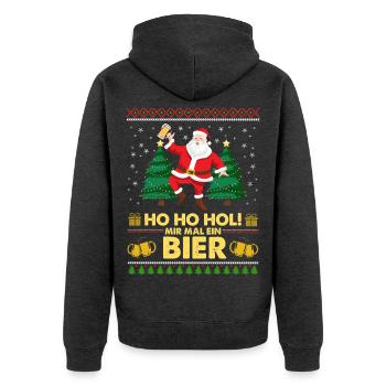 Tanzender Weihnachtsmann – Ho Ho Hol! Ein Bier - Unisex Premium Bio Zip Hoodie - Anthrazit meliert - Hinten - Nico (187cm)