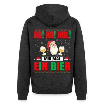 Ho! Ho! Hol! Weihnachtsmann mit zwei Biergläsern - Unisex Premium Bio Zip Hoodie - Anthrazit meliert - Hinten - Nico (187cm)