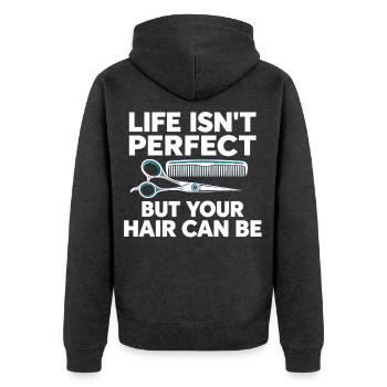 Friseur Friseur Friseur Friseur Friseur Salon - Unisex Premium Bio Zip Hoodie - Anthrazit meliert - Hinten - Nico (187cm)