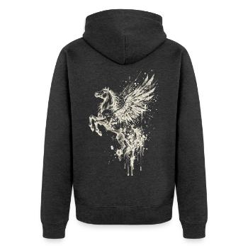 Pegasus Cream Ink Splatter Griechische Mythologie - Unisex Premium Bio Zip Hoodie - Anthrazit meliert - Hinten - Nico (187cm)