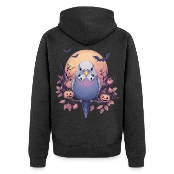 Wellensittich Halloween - Unisex Premium Bio Zip Hoodie - Anthrazit meliert - Hinten - Nico (187cm)