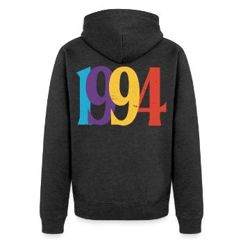 Geboren 1994 Geburtstagsgeschenk 94 Geburtstag - Unisex Premium Bio Zip Hoodie - Anthrazit meliert - Hinten - Nico (187cm)
