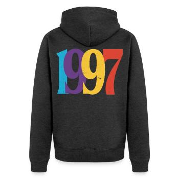 Geboren 1997 Geburtstagsgeschenk Geburtstag 97 - Unisex Premium Bio Zip Hoodie - Anthrazit meliert - Hinten - Nico (187cm)