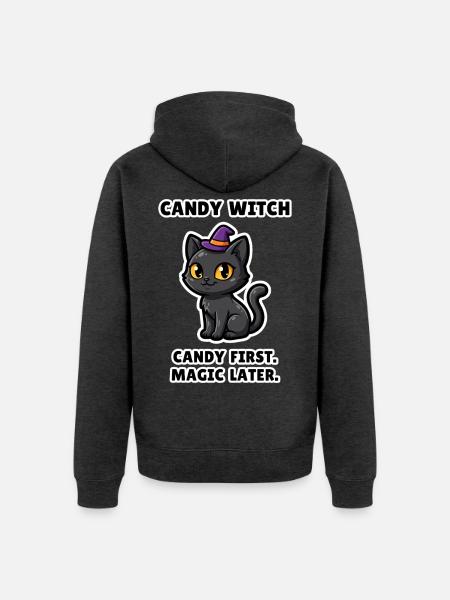 Candy Witch – lustige Halloween-Hexen-Gruppenkatze - Unisex Premium Bio Zip Hoodie - Anthrazit meliert