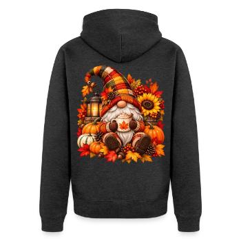 Herbst-Gnom-Cozy Cup-Szene - Unisex Premium Bio Zip Hoodie - Anthrazit meliert - Hinten - Nico (187cm)